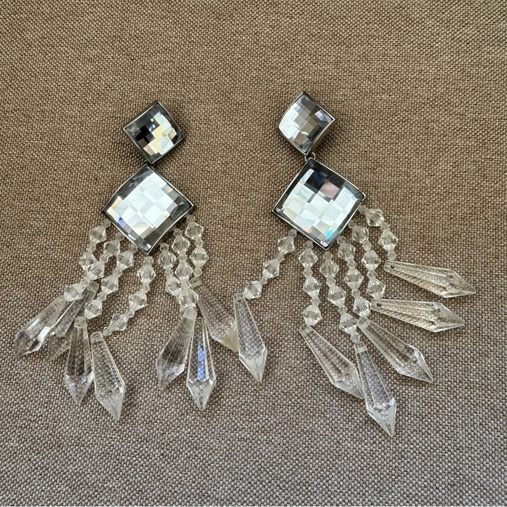 Balmain Clear Crystal Drop Chandelier Earrings